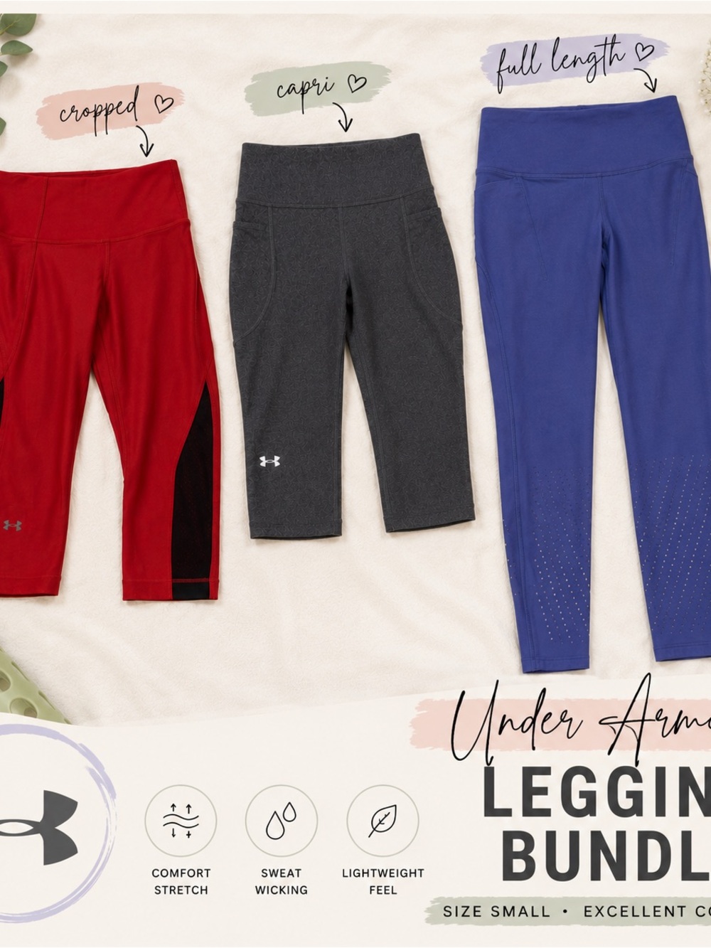 Under Armour' Leggings Set — Red, Charcoal, Blue Size S